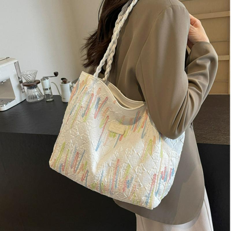 Student class canvas bag women's 2025 new summer shoulder armpit bag striped large-capacity commuter tote bag