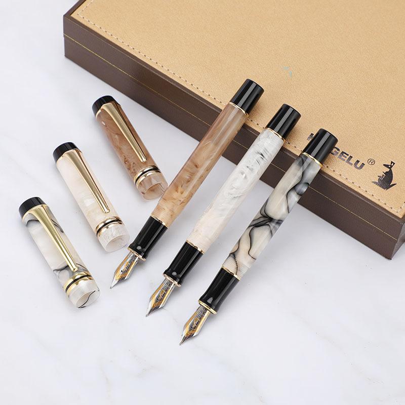 Kaigelu 316 Pluma Fuente Acrílica Punta F Azul Marrón Blanco Mármol Ámbar Patrón Pluma Tinta Escritura Regalo Para Estudiantes Oficina Negocios