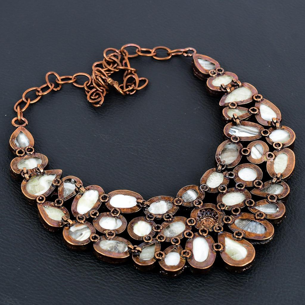 Yellow Lace Agate Necklace Gemstone Jewelry, Copper Electroformed Adjustable Chain Necklace, Gift For Women Handmade Necklace