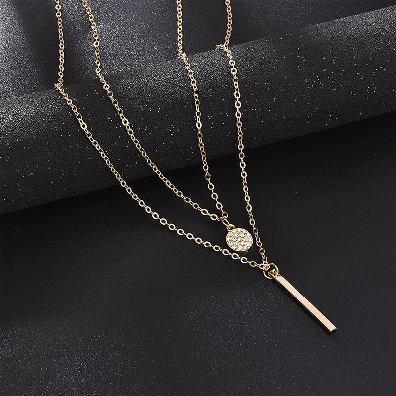 Necklace Geometric Strip Flash Diamond Round Double Necklace Women'S Fashion Diamond Collarbone Chain Necklace