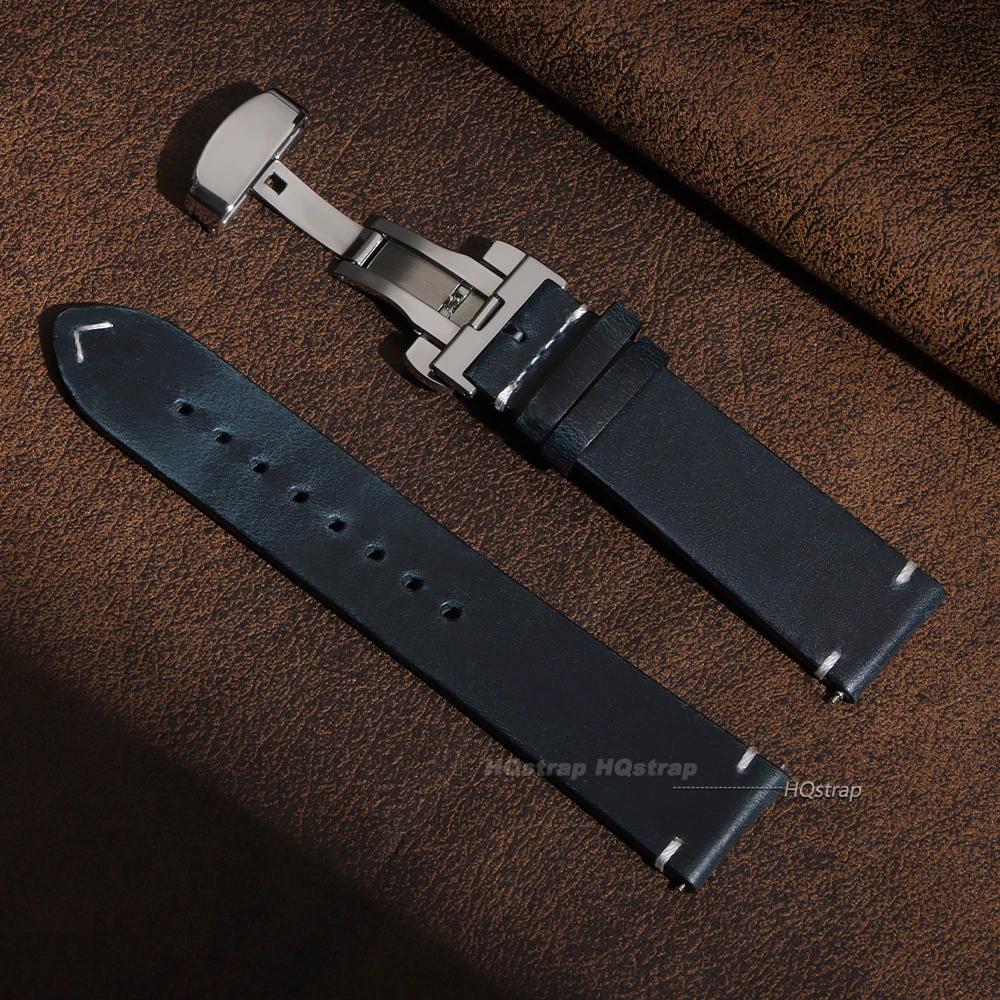 

Stitching Cowhide Watch Strap for Seiko 18mm 19mm 20mm 21mm 22mm 24mm Vintage Leather Watch Band Butterfly Buckle Wrist Bracelet 18mm