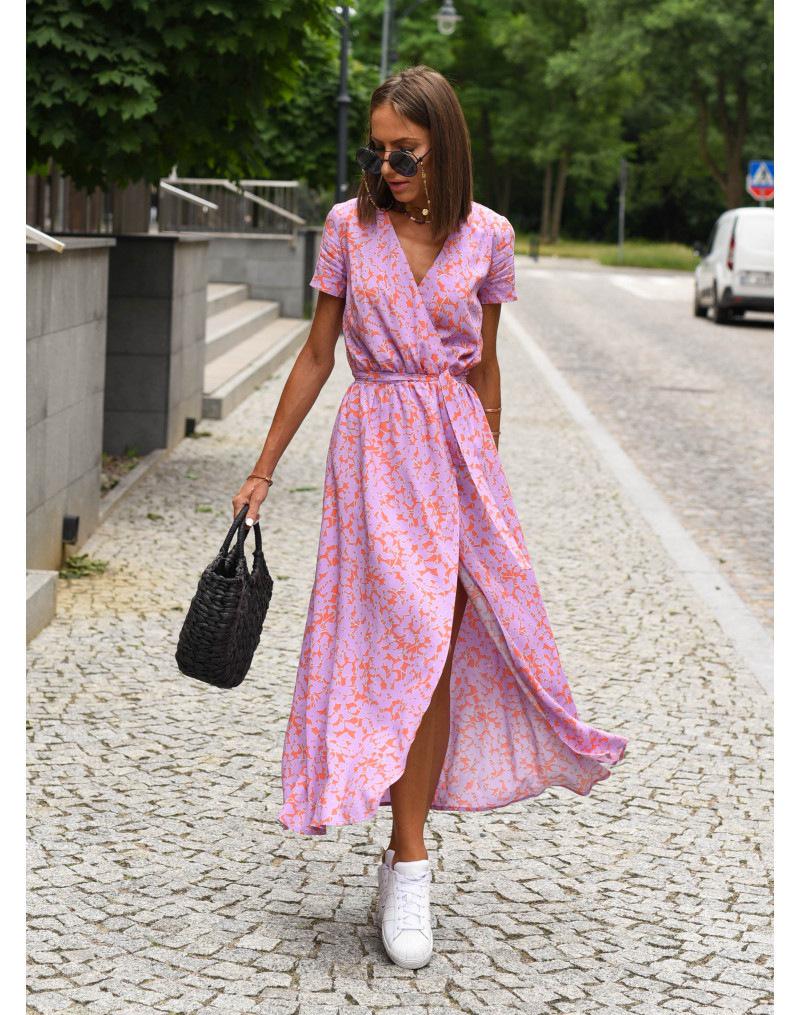 

2025 New Summer Women s V-Neck Printed Tie-Up Dress Set Medium