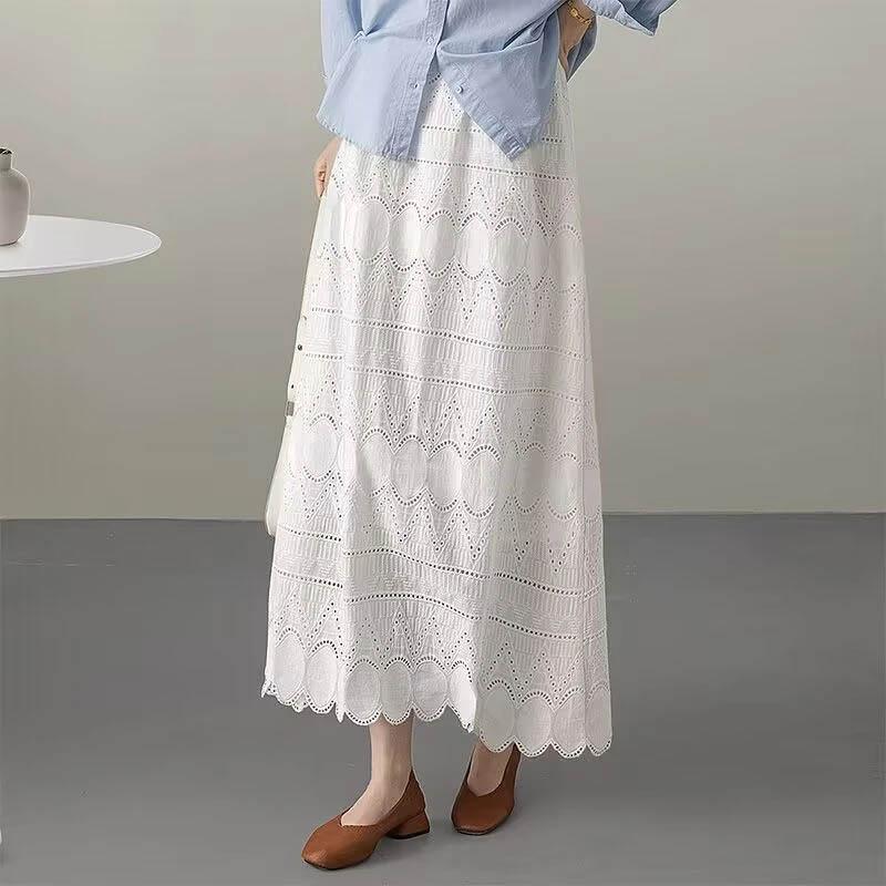 Half-body Skirt Women Lace Hollowed Out Casual High Waist Lace Comfortable Cotton Half Skirt