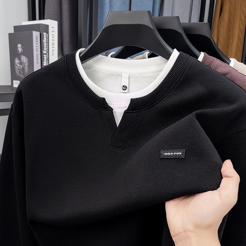 Schwerer Hoodie für Herren: Herbst/Winter, Rundhalsausschnitt, Fake-Zweiteiler-Design, Lockere Passform, Lässige Mode