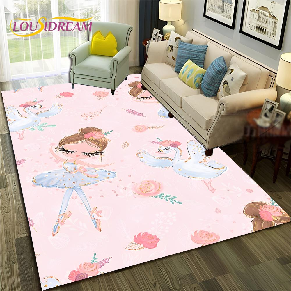 Cartoon Dream Ballet Girl Ballerina Swan Carpet Rug for Home Living Room Bedroom Sofa Doormat Decor,kids Area Rug Non-slip Mat