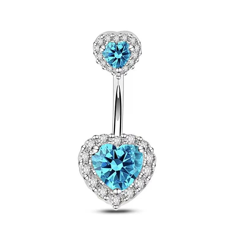 1pcs Red Zircon Curved Heart Belly Button Ring 14G Sexy Body Navel Piercing Nombril for Women Stainless Steel Blue Color Belly R