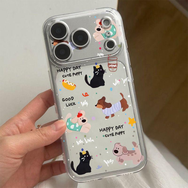 Space Shell Puppy Party Drop-Proof Transparent Coffee Case for Apple iPhone 13/14/15/16/17 Pro Max