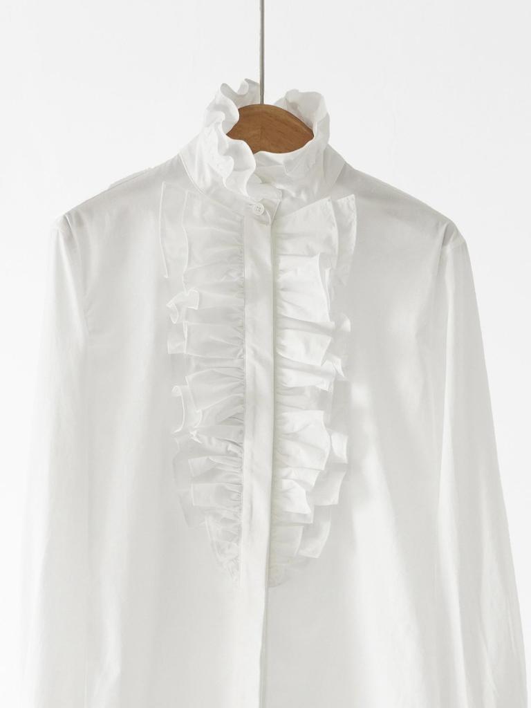 Allow Me to Shine Women's Ruffled High Neck White Poplin Cotton Shirt - Pony Brand Winter Collection