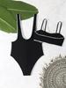Fashion Black Two Piece Triangle Bikini Set Sexy Backless Swimsuit For Beach Vacation