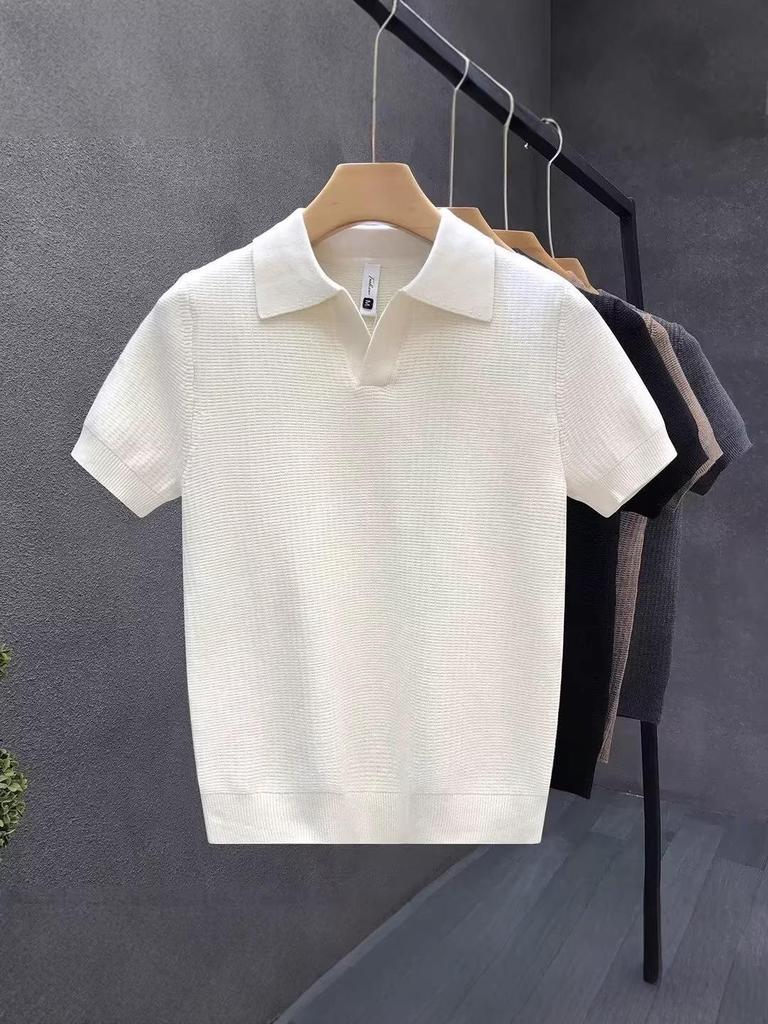 Men's High-Quality Solid Color Polo Shirt: Short Sleeve, Breathable, Casual Lapel Top for Spring, Summer, and Autumn.