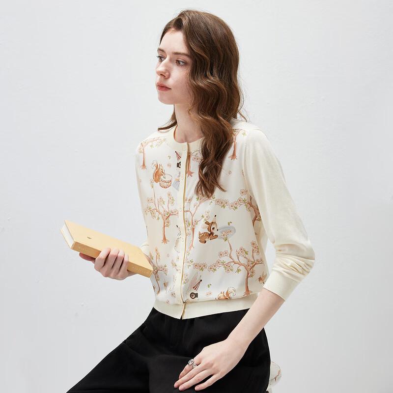 Kemengboka 2026 Spring/Summer Mulberry Silk Blend Floral Knit Cardigan