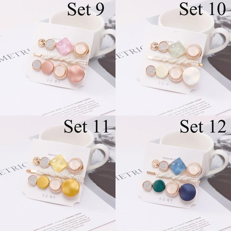 

Нові 3 шт./набір модних геометричних заколок для волосся з перлами з ацетату для жінок, дівчаток, пов’язка на голову, солодкі шпильки 12