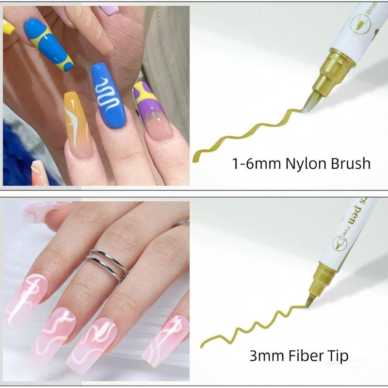10PCS Professional Double Tip Nail Art Pens Quick Drying Waterproof Nail Art Markers for Creative Drawing and Coloring