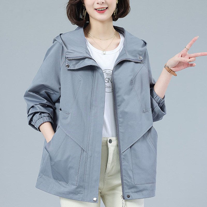 Beige Windjacke frauen Mid-Länge Trenchcoat Frühling und Herbst Neue Koreanische Lose Mit Kapuze Schwarze Jacke Weibliche Oberbekleidung