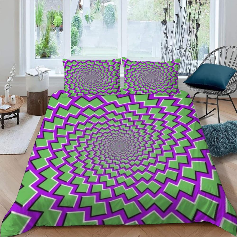 Visual Space Bedding Set Colorful Art Comforter Cover Rainbow Gradient Duvet Cover Optical Illusion Bedspread Cover Full King