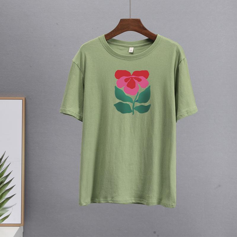 Hirsionsan Harajuku Blommig T-shirt Dam Sommar Chic Goth Kläder Abstrakt handritad grafisk T-shirt Lösa bomull Damöverdelar