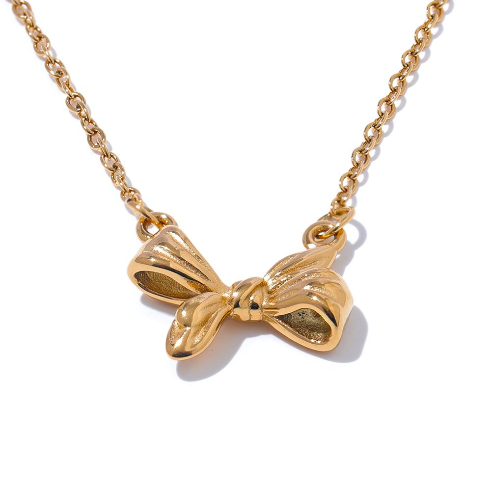 Yhpup Trending Stainless Steel Bowknot Bow Pendant Necklace Waterproof Women Chic Fashion Jewelry Gift Option Best-Selling