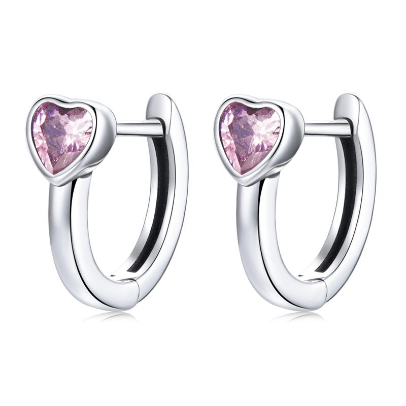 WOSTU 925 Sterling Silver Pink Heart Stud Earrings Ear Buckles Heart-Shaped Earrings For Women Fine Silver Jewelry