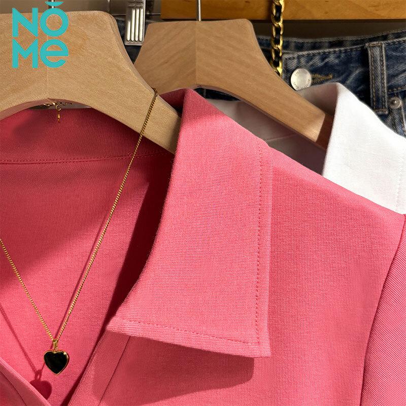 NOMe Women's Polo Collar Pleated Waist Cotton T-shirt