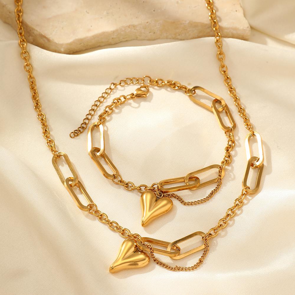 Stainless Steel Combination of Two Sets of New Light Luxury Retro Heart-shaped Irregular Chain Women's Zircon Daily Matching