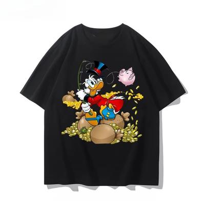 Disney American Animation Donald Duck Cotton Tshirt Scrooge McDuck Retro New Summer Mens and Womens Print Short Sleeves