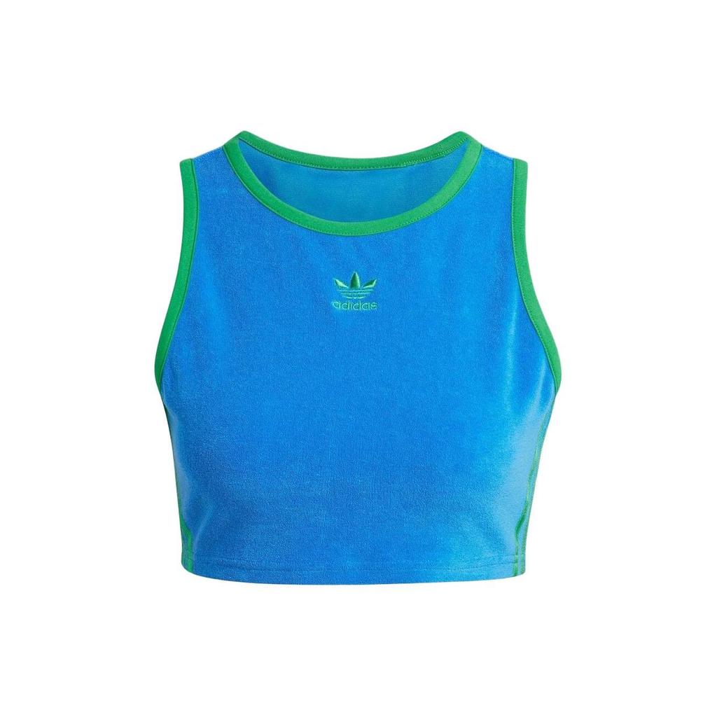 Adidas Originals Cropped Tank Top With Striped Brand Logo Embroidery Women Tops Blue JH0620