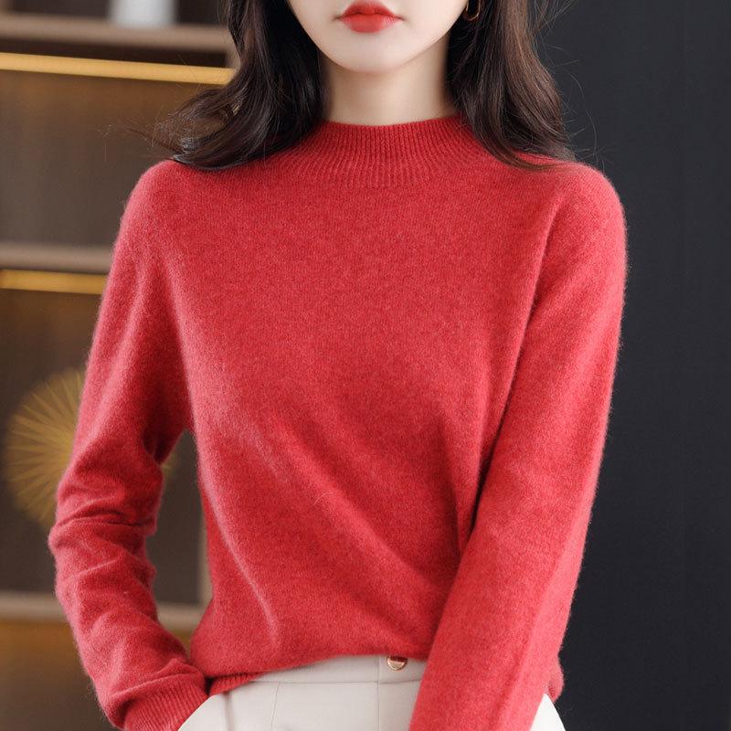 Women's High Neck Wool Sweater - Seamless, Solid Color, Warm Base Layer for Casual or Commuter Wear in Autumn and Winter
