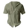 Men's Summer Solid Color Pockets Cotton Linen Short Sleeve Button Hooded