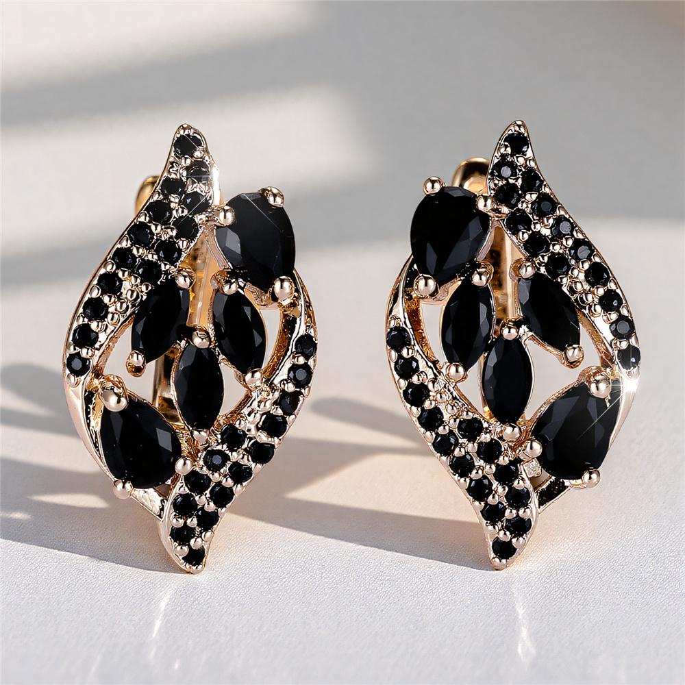 Damskie Kolczyki Koła z Czarnym Cykoniem Vintage Moda Kolor Złoty Ślubne Dla Kobiet