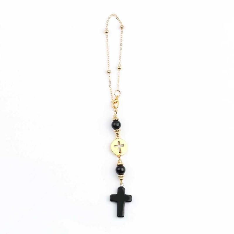 

1Pcs Cross Rearview Mirror Decoration Gold Chain Natural Stone Car Pendant Car Interior Supplies Ornament