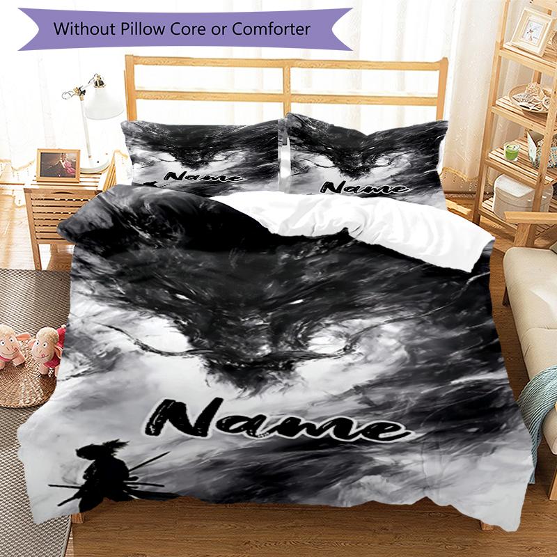 Ensemble de literie Dragon avec nom personnalisé 3 pièces Housse de couette Fermeture Comprend 1 housse de couette et 2 taies d'oreiller, Doux et confortable pour toutes les saisons.