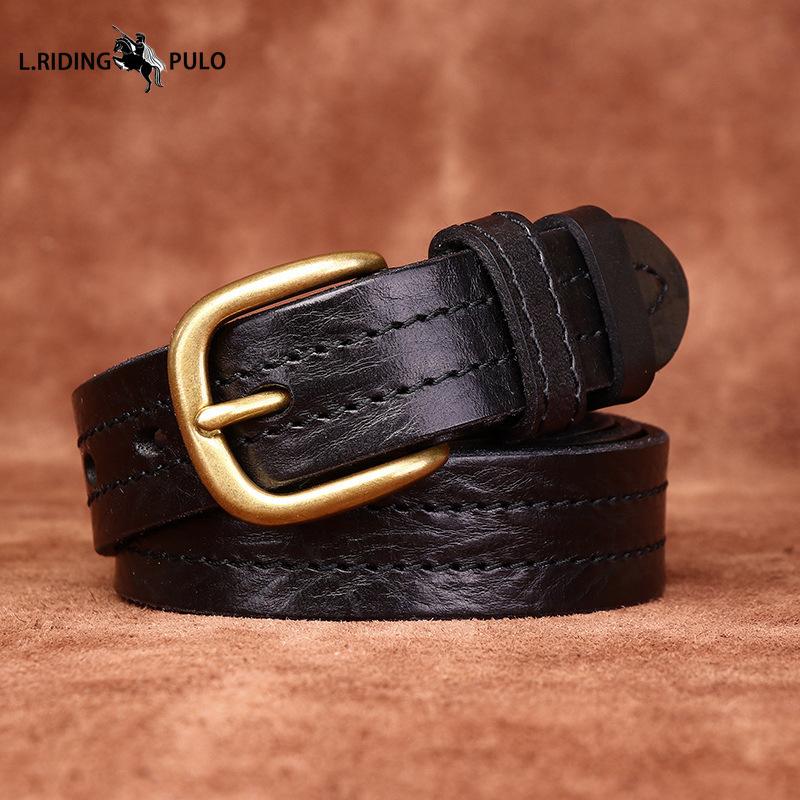 Retro Korean Style Fashion Trend All-match Copper Buckle Belt Women's Genuine Leather First Layer Cowhide Belt