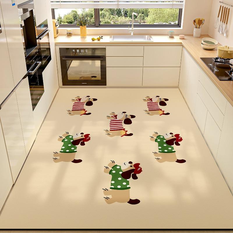 Curly Haired Dachshund Puppy PVC Leather Rug Waterproof Oil-proof Stain-resistant Kitchen Carpet Large Area Non-slip Floor Mats