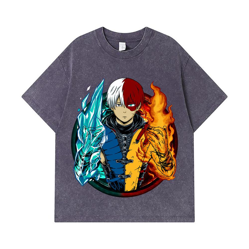 275 GSM Washed T-shirts 100% Cotton My Hero Academia V4 Shoto Print Unisex Heavy Cotton T Shirt