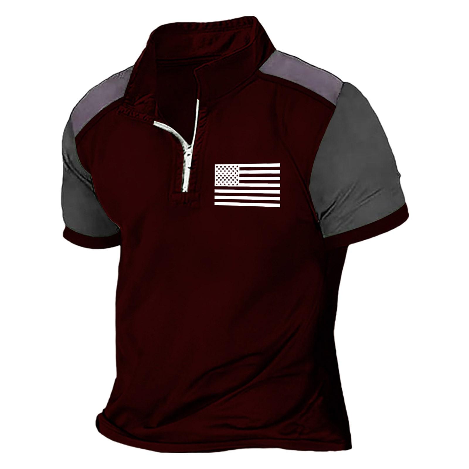 

Летняя новинка для мужчин, повседневная рубашка с воротником-стойкой и короткими рукавами, подходящая по цвету, с полумолнией XL коричневый