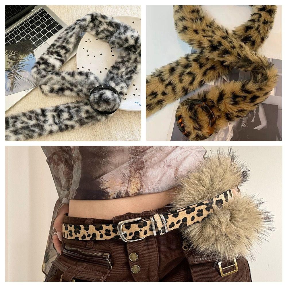 PU Leather Furry Waistband Faux Fur Y2K Waistband Simple Plush Belt  Spicy Girl