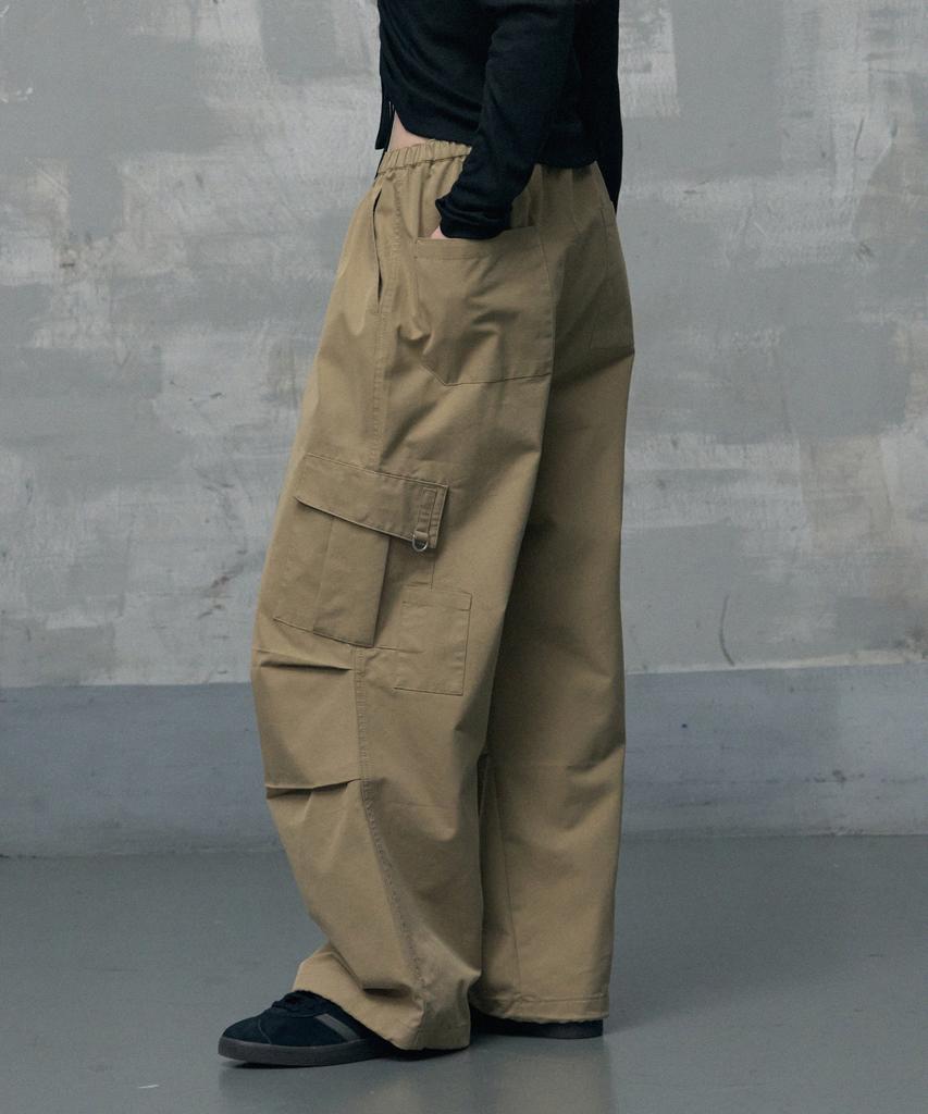 Ledeoli Parachute Wide Cargo Pants [Cotton Beige]