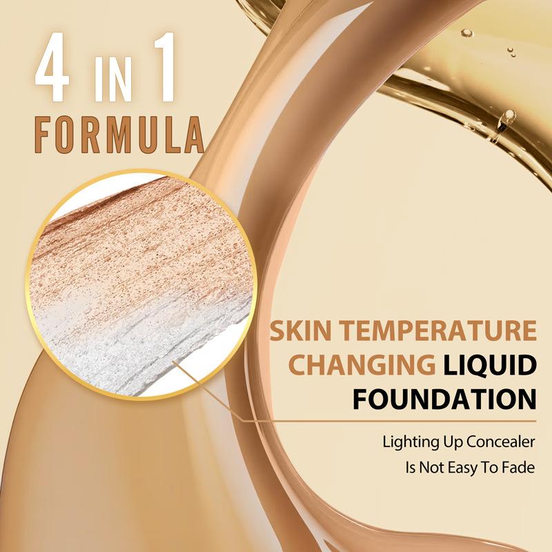 Tekutý make-up měnící barvu, Chytré přizpůsobení, Hydratační korektor, Make-up s kontrolou mastnoty, Dlouhotrvající, Přirozený nahý vzhled, 30ml