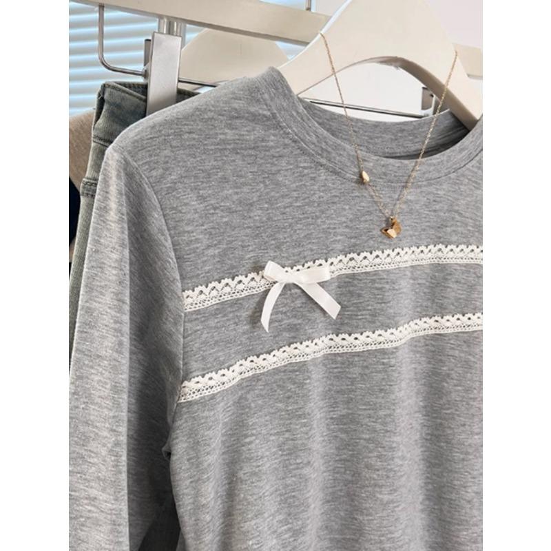 Casual Style Lace Long-sleeved Bottoming Shirt T-shirt Women's Clothing 2025 Autumn and Winter Amazon Independent Site