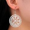 Vegvisir Viking Compass Dangle Earrings for Women Stainless Steel Barbarian Gladiator Pagan Odin Norse Runes Jewelry