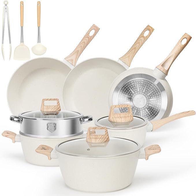 12-Piece Granite Cookware Set: Frying Pan, Wok, Soup Pot, and More - Ideal Holiday Gift!