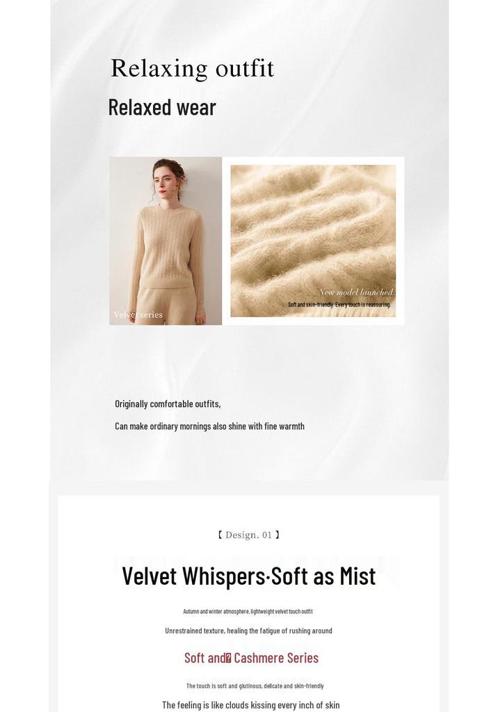 Women's Heavy-Duty Cable Knit Round Neck Cashmere Sweater - Autumn/Winter Warm, Loose Fit Pullover Knitwear