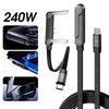 2 In 1 Cable PD240W Type C To Type C Fast Charging Foldable Bracket Cable Built-in Desktop Holder Wire For iPhone Samsung Xiaomi