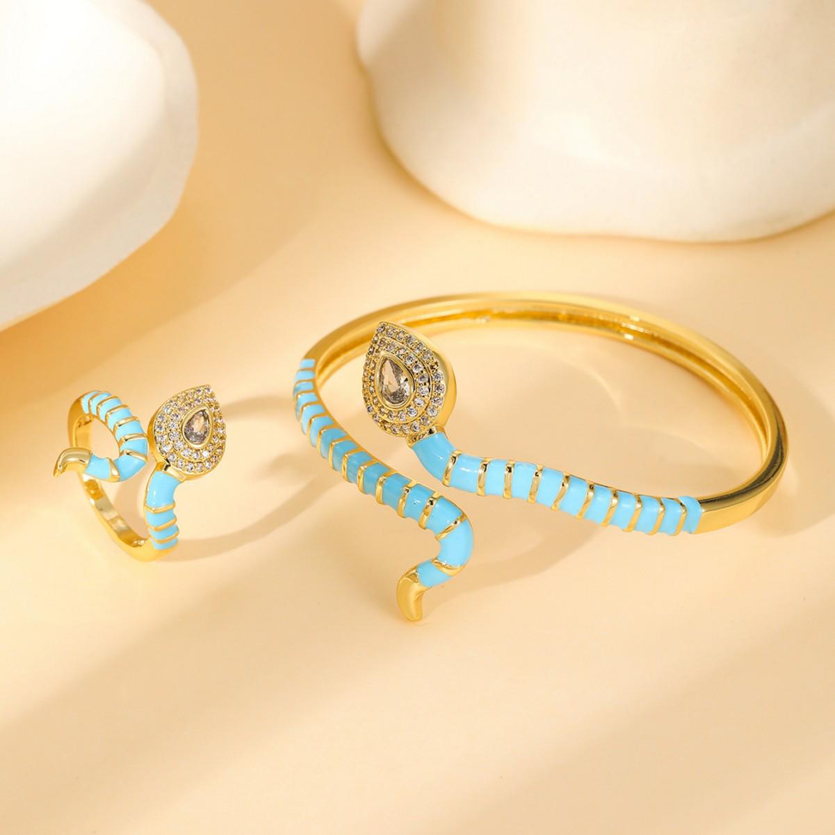 

Богемный геометрический браслет и кольцо в виде змеи с золотым покрытием для женщин