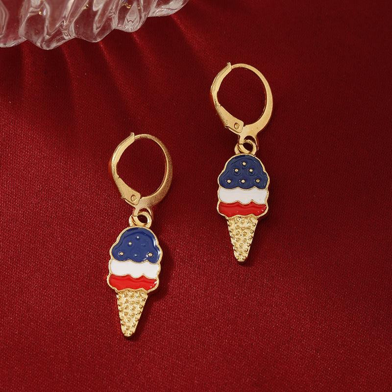 USA Flag Ice Cream Star Apple Flag Earrings Jewelry Five-piece Set D41(Ice Cream)