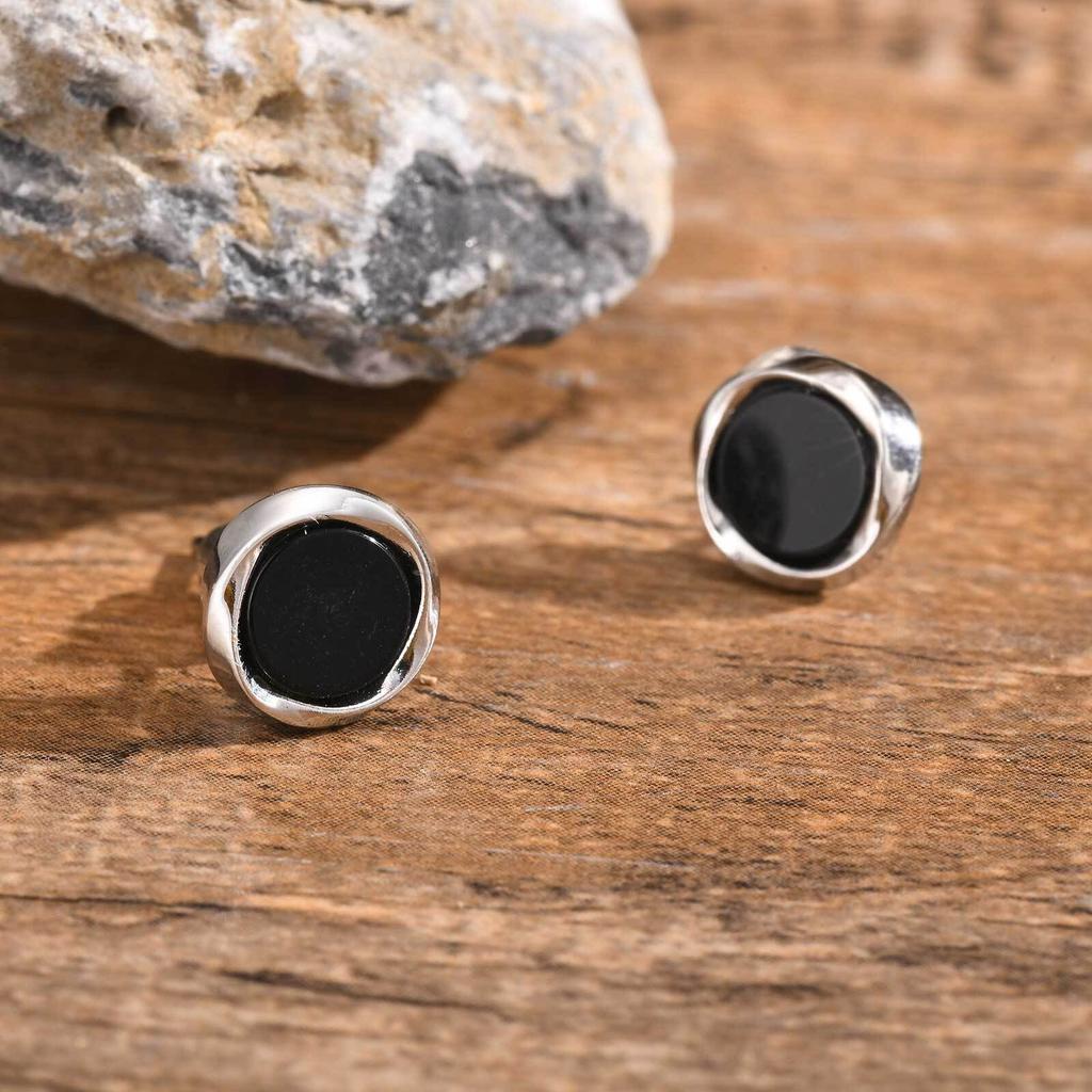 Vnox Simple Mobius Circle Round Stud Earrings for Men Boys, Unisex Small Black Acrylic Earrings, Daily Accessory Jewelry