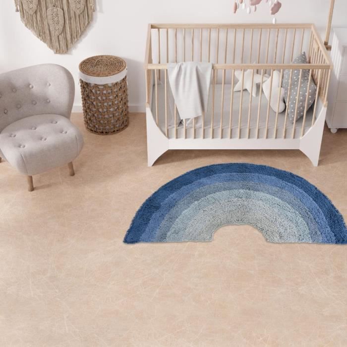Tapis enfant 60x100 ARKENSYEL BIO bleu en coton biologique tout doux, certifié Care&Fair Bleu