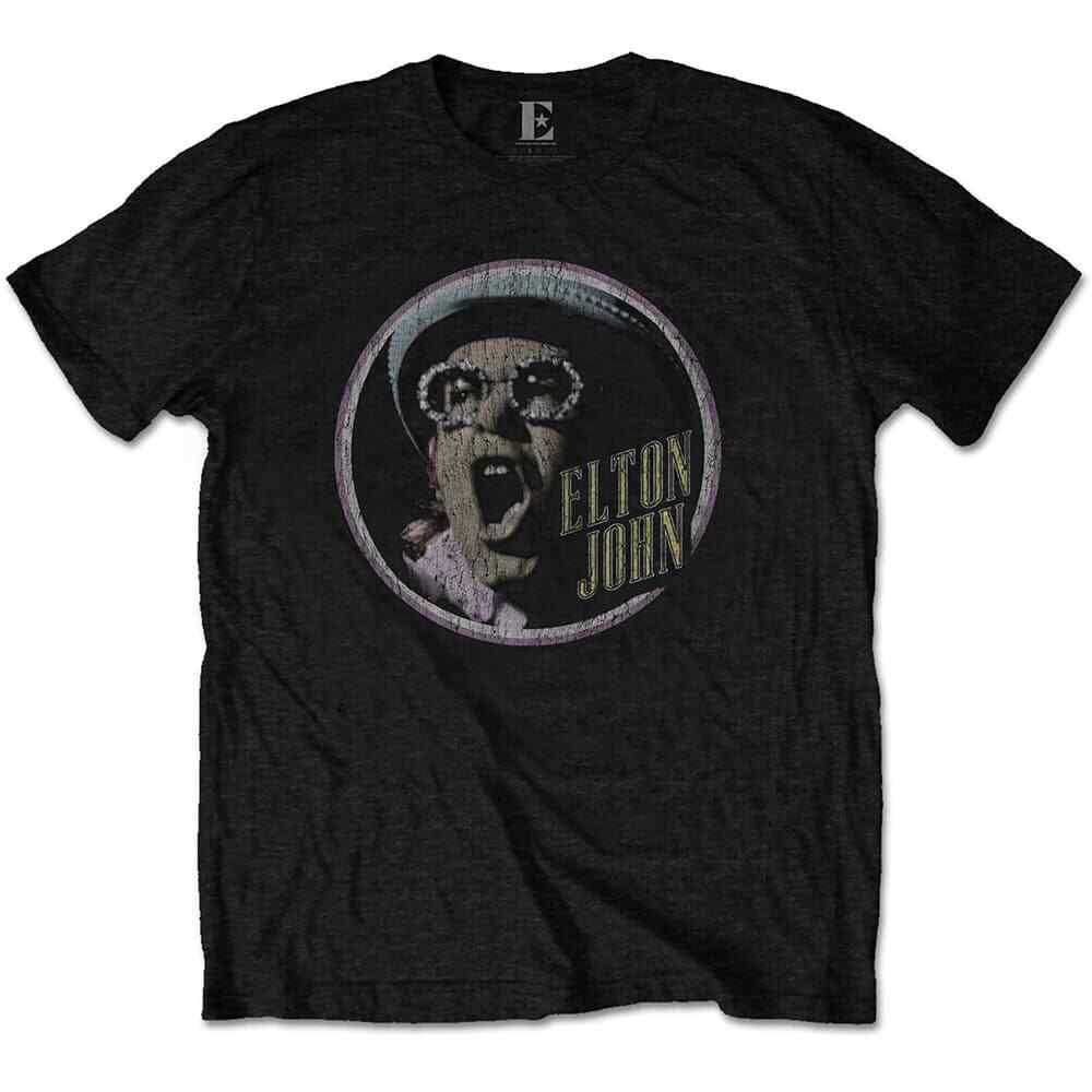 Official Elton John Distressed Circle Logo Mens Black T Shirt Elton John Tee XXXXL