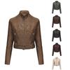 New Women's Motorcycle Style Leather Jacket with Belt Long Sleeve Zipper Jacket Spring and Autumn Leather Jacket