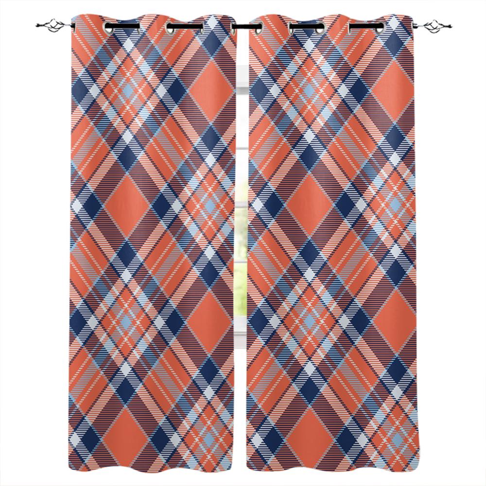 Gardiner i britisk stil med blått og oransje rutemønster Gardiner til stue Dekorative gjenstander Stue